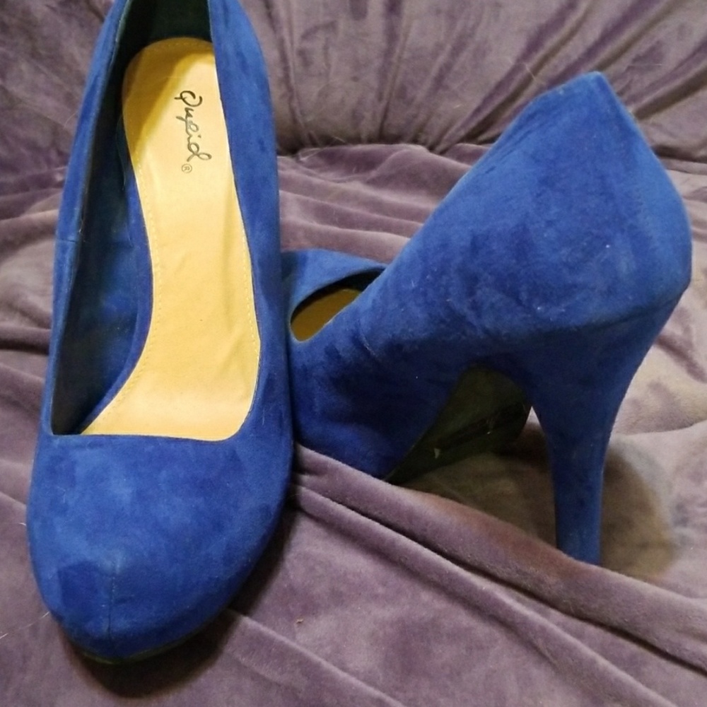 Blue suede heels